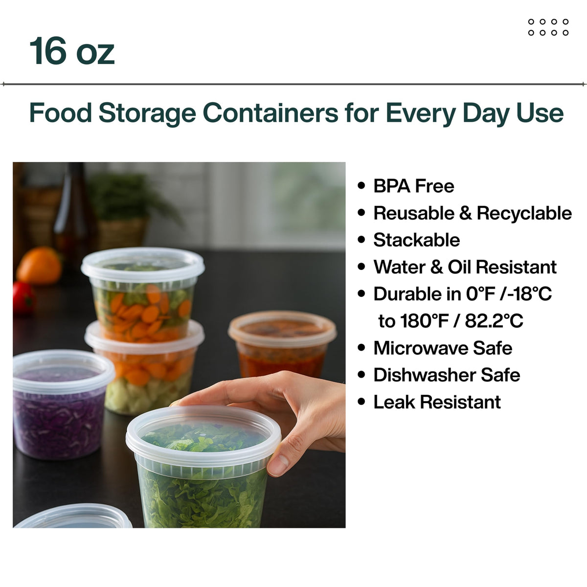 ProTakeOut dishwasher-safe plastic container for easy cleaning.