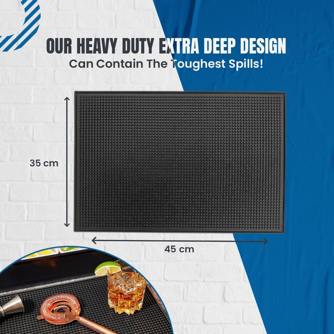Large 18x12 inch mat fits most bars and tables.