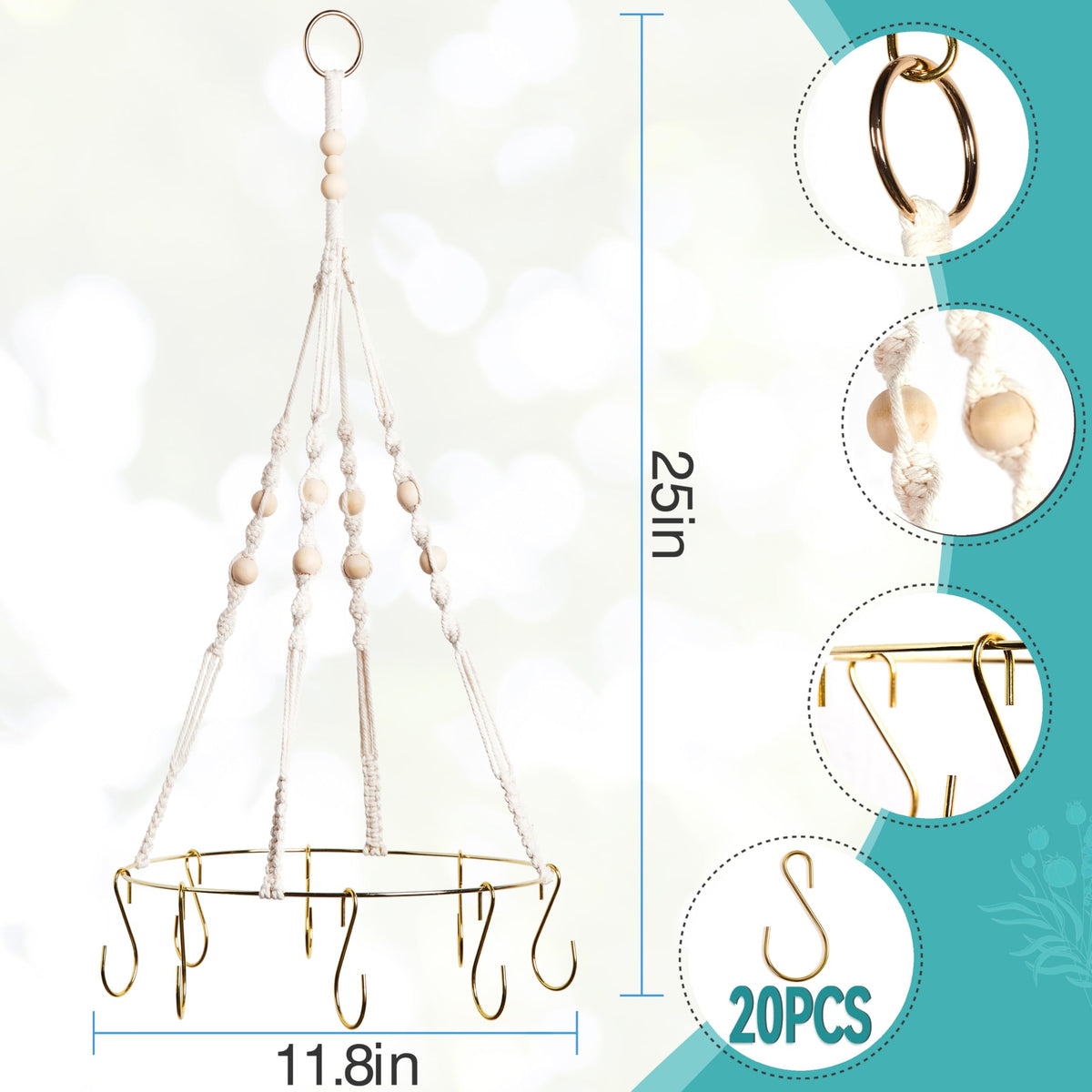 PROTITOUS hand-woven hanging rack with wood beads in a Boho look