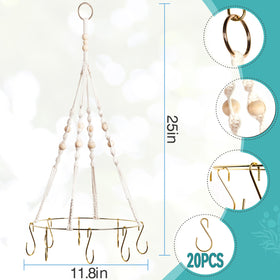PROTITOUS hand-woven hanging rack with wood beads in a Boho look
