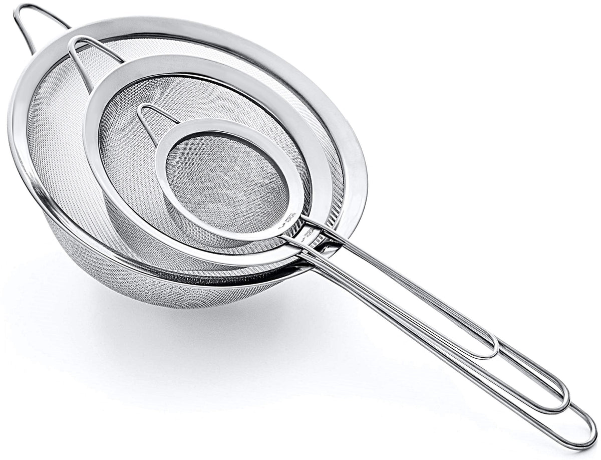Proto Future strainer set, 8-inch, durable for pasta and sauces.