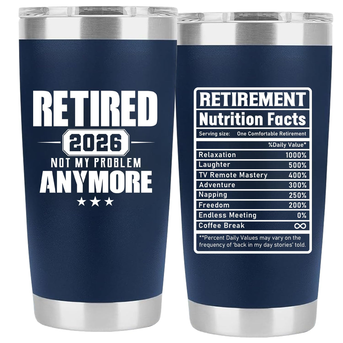 PRPinkRain retirement tumbler 2026 front view keeps coffee warm on the go