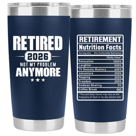 PRPinkRain retirement tumbler 2026 front view keeps coffee warm on the go