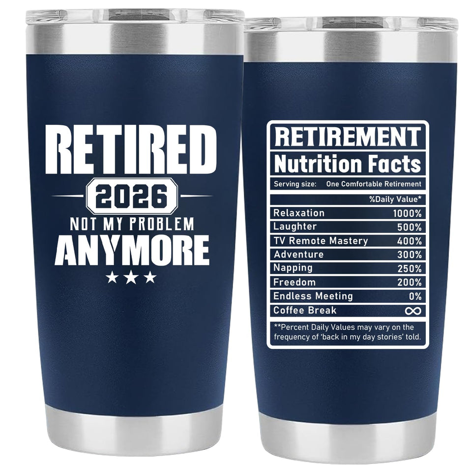PRPinkRain retirement tumbler 2026 front view keeps coffee warm on the go