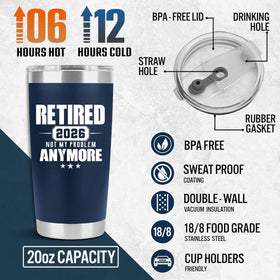 PRPinkRain retirement tumbler 2026 side view shows sleek navy finish for daily use