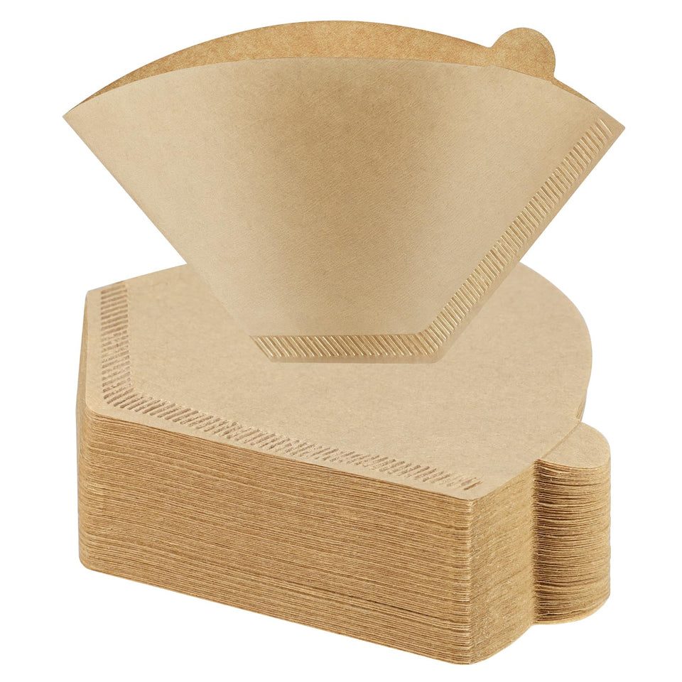 Prudiut 200-count two-cone filters stack for clean, smooth brew.