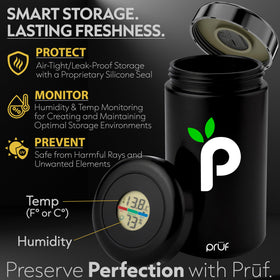 Prūf includes two Boveda 62% packs for automatic humidity control