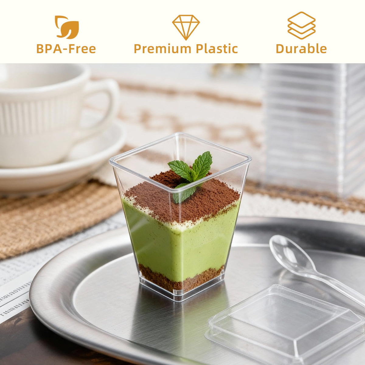 Pryntono 5 oz cups with lids and spoons ideal for party catering