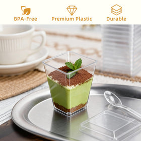 Pryntono 5 oz cups with lids and spoons ideal for party catering