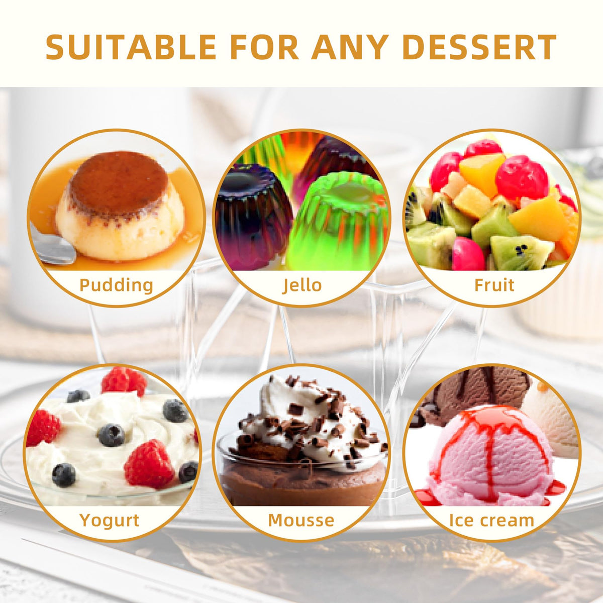 Pryntono stackable dessert cups with lids and spoons for easy storage