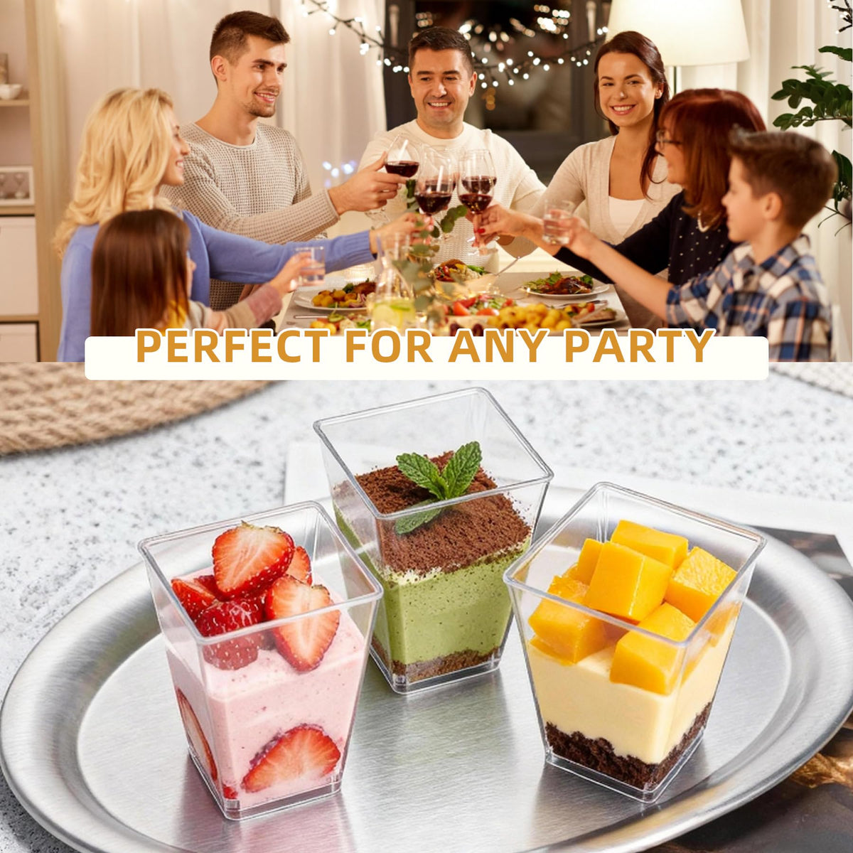 Pryntono durable clear dessert cups suitable for daily use and catering