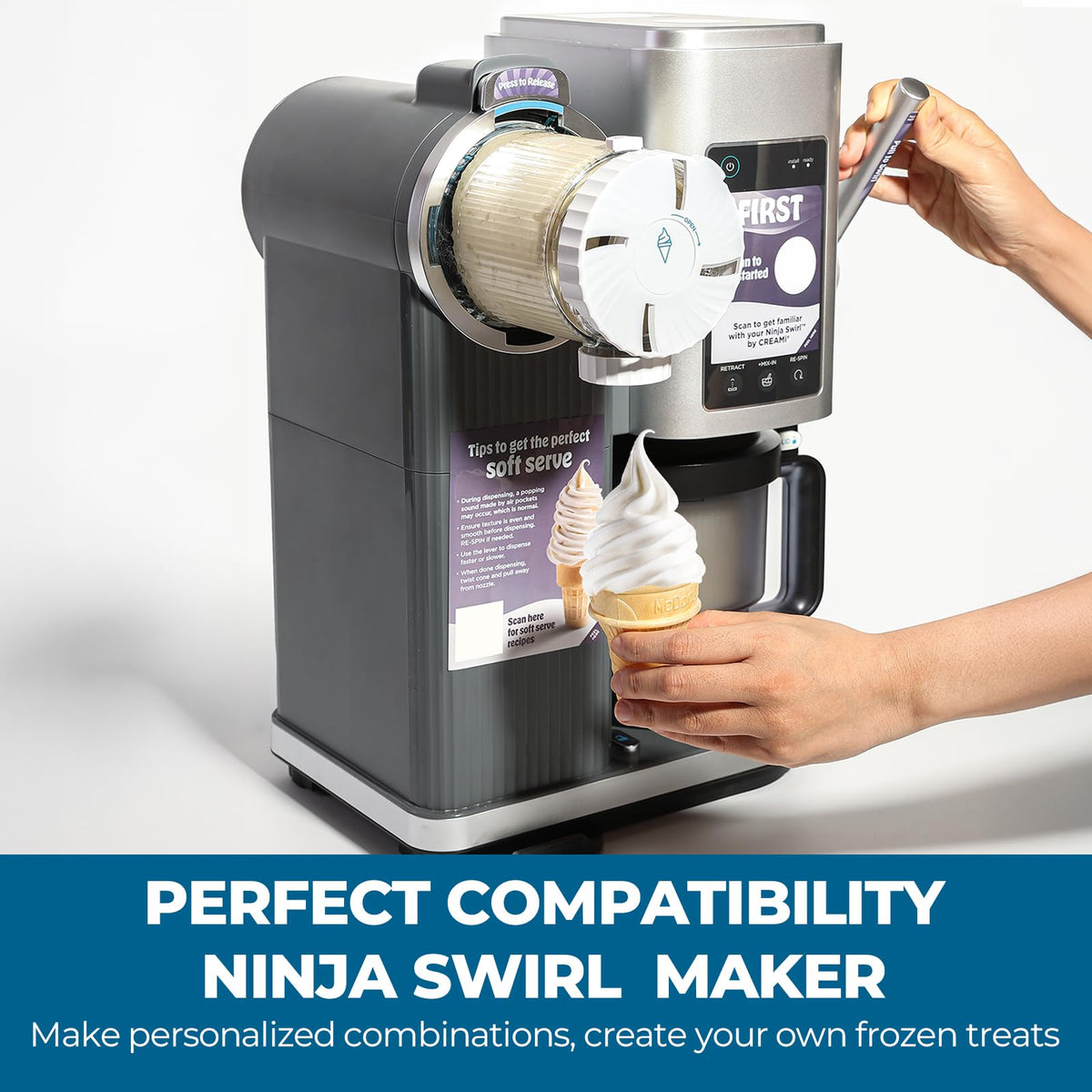 Psasrm Swirl Ice Creami tight seal design prevents leaks and odors.