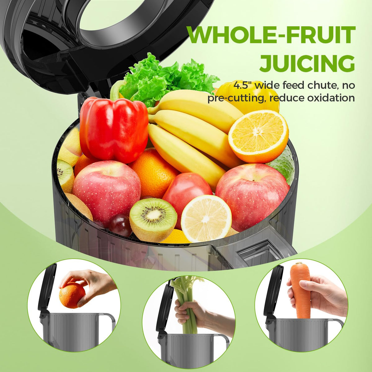 PSIIDAN cold-press juicer preserves nutrients with slow, gentle operation.