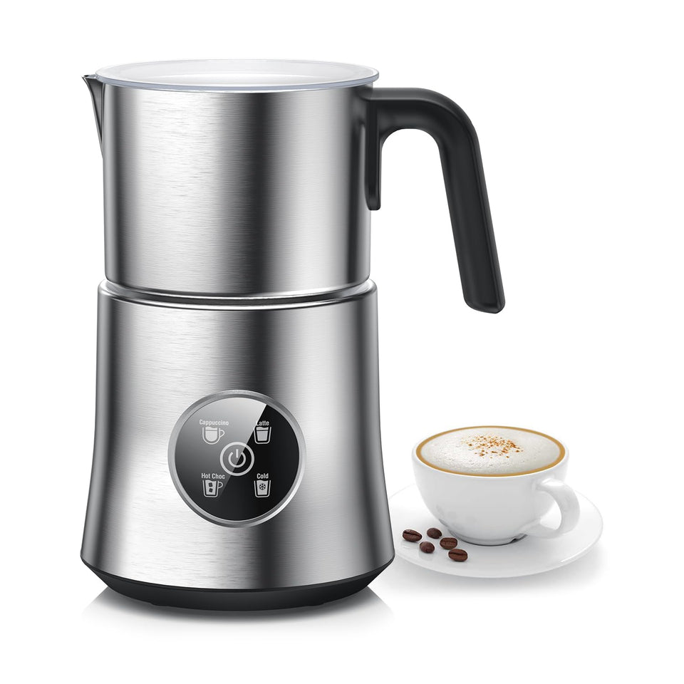 PSIIDAN Milk Frother front view with stainless steel jug for café-style foam