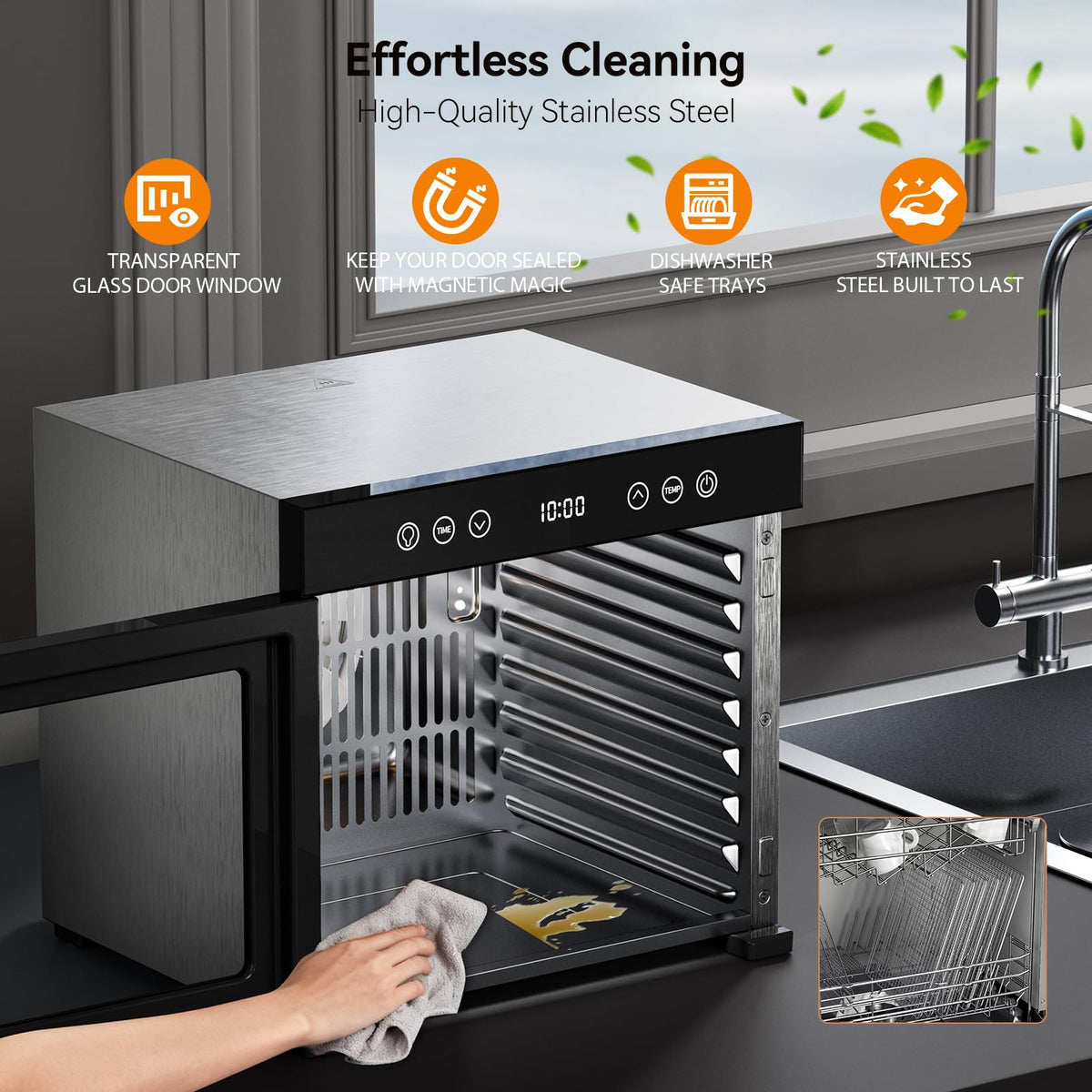 PSIIDAN dehydrator easy-clean stainless steel trays wipe clean quickly