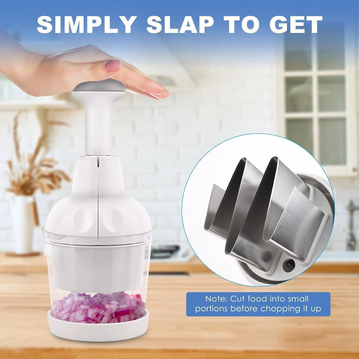 PSYCHOAPES Pampered Chef Chopper blades close-up; sharp stainless steel for clean cuts.
