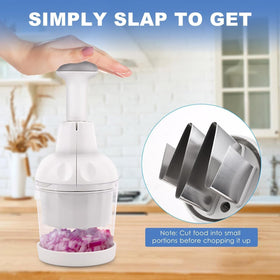 PSYCHOAPES Pampered Chef Chopper blades close-up; sharp stainless steel for clean cuts.