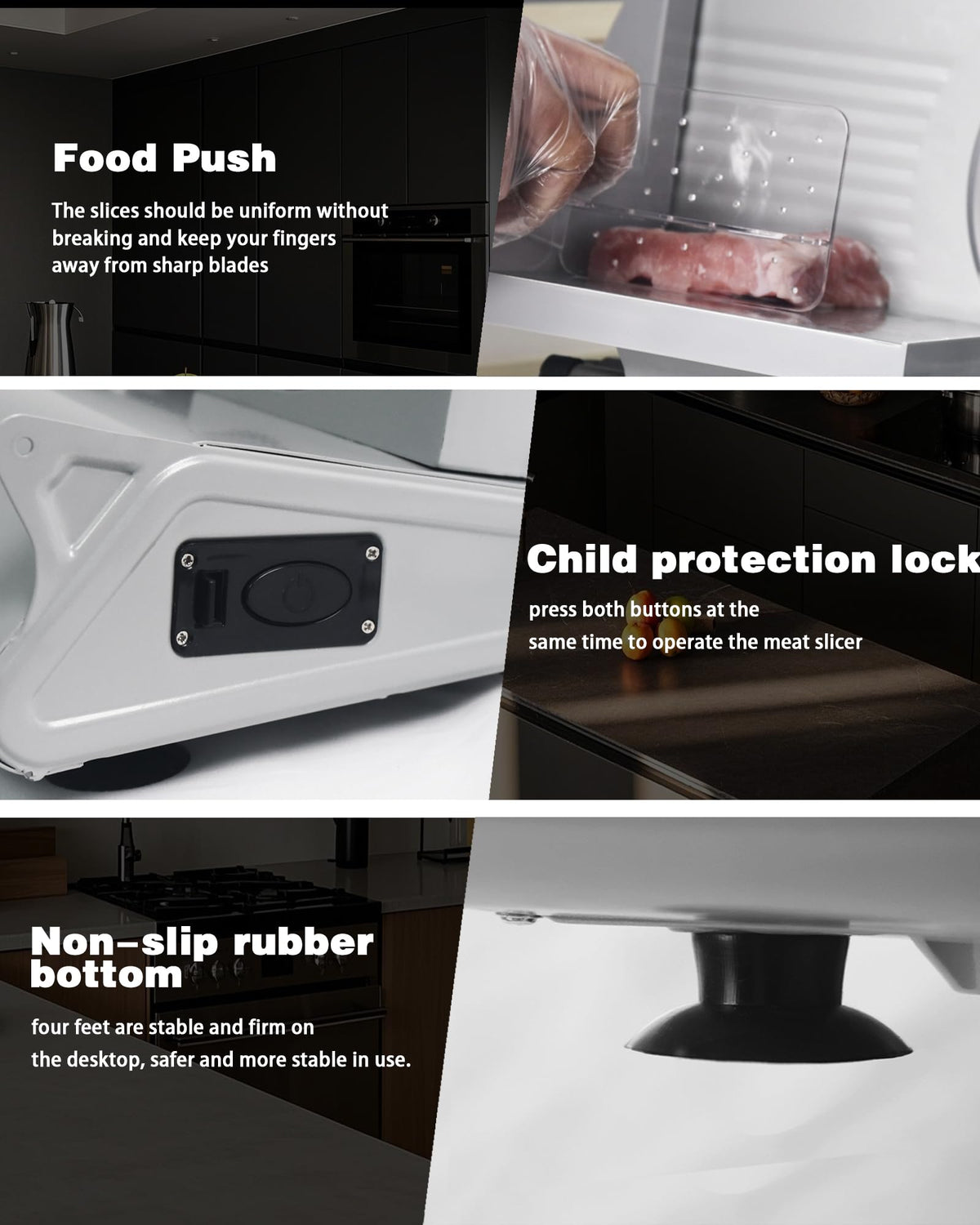 Adjustable thickness lets ultra-thin to thick deli-style slices.