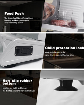 Adjustable thickness lets ultra-thin to thick deli-style slices.