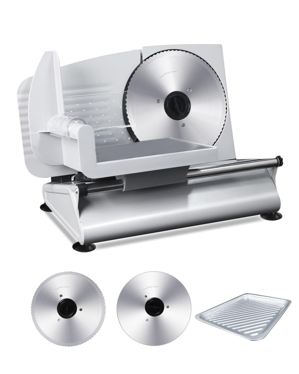 Pterying meat slicer with 200W motor enables quick home prep.