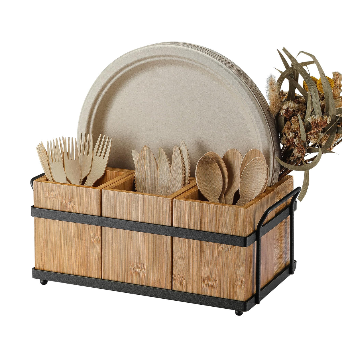 PTSTING silverware caddy wood holder keeps utensils neatly organized for easy serving.
