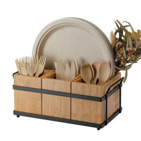 PTSTING silverware caddy wood holder keeps utensils neatly organized for easy serving.