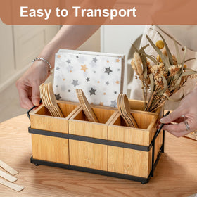 PTSTING wood utensil slot removable enables flexible plate and napkin storage.