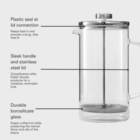 Public Goods borosilicate glass body resists heat and stays clear.