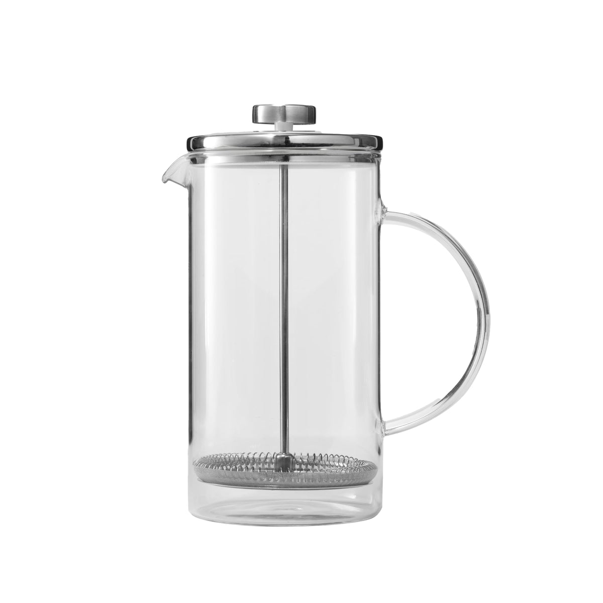 Public Goods 34 oz French Press glass carafe highlights rich, full-bodied coffee.