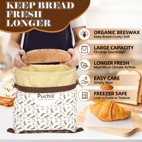 PUCHIS beeswax bread bags side view highlights pattern and sustainable materials.