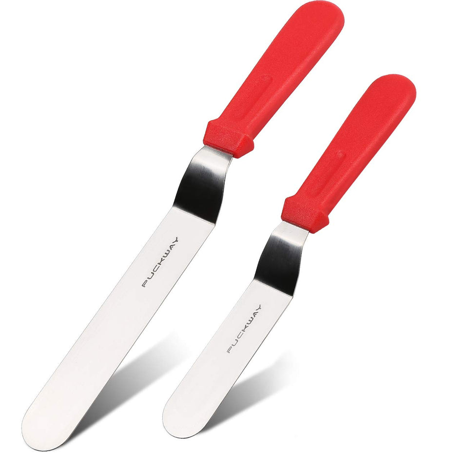 PUCKWAY angled icing spatula 6-inch large view for smooth frosting along edges.