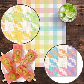 Pudodo Easter buffalo plaid table runner drapes fireplace mantle with festive flair.