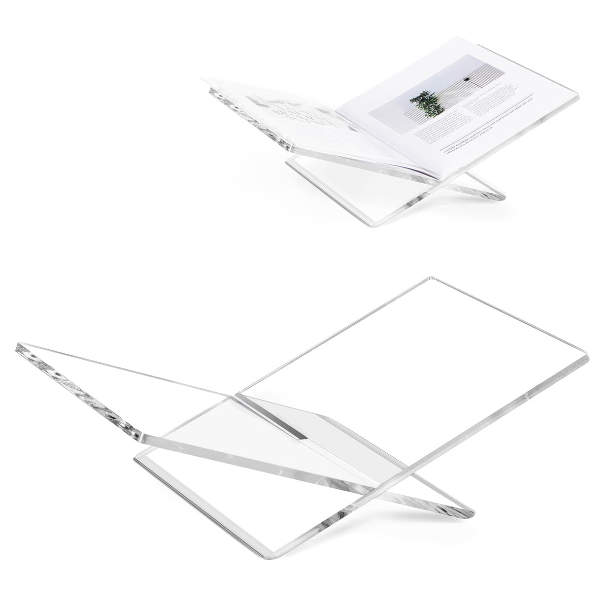 PUERSI acrylic book stand with clear display showcasing a floating, gallery-style book