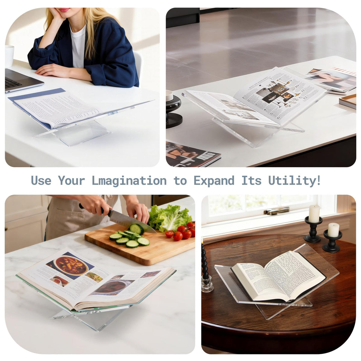 PUERSI acrylic book stand packs flat for travel or compact storage