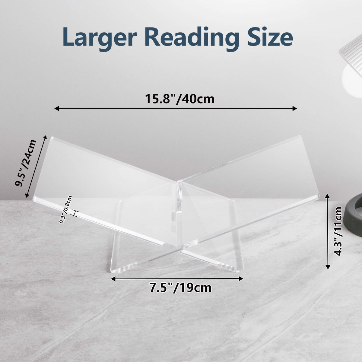 PUERSI acrylic book stand features strong, stable build to support heavy volumes safely