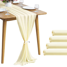 Pufogu 5-pack 10ft light yellow chiffon table runner for romantic wedding decor.