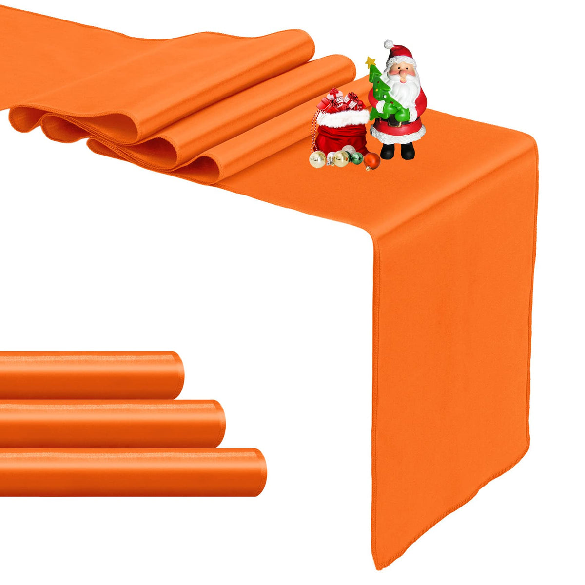Pufogu orange satin table runner close-up shows soft shine for elegant weddings