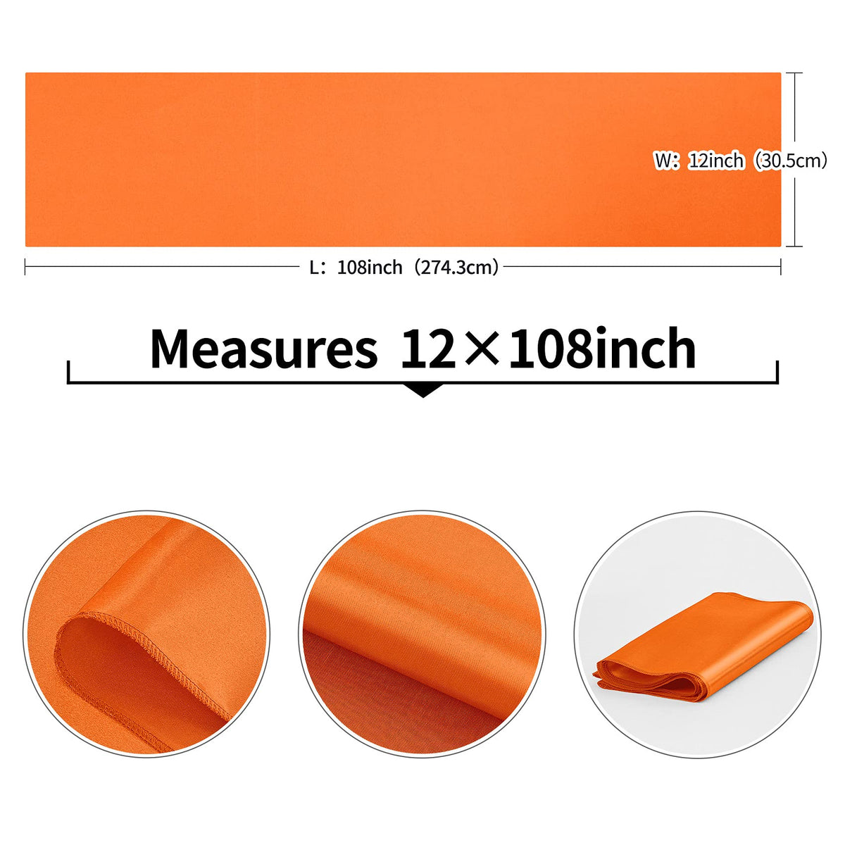 Pufogu orange satin table runner on wedding setup enhances reception ambience