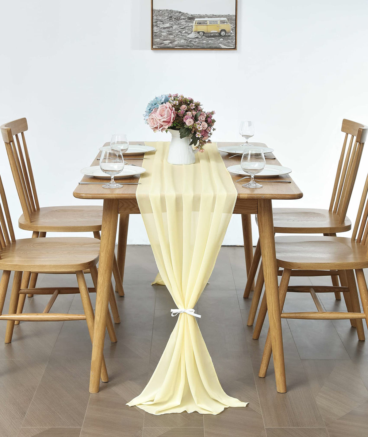 Pufogu rustic party decor with seamless gauze chiffon table runner.
