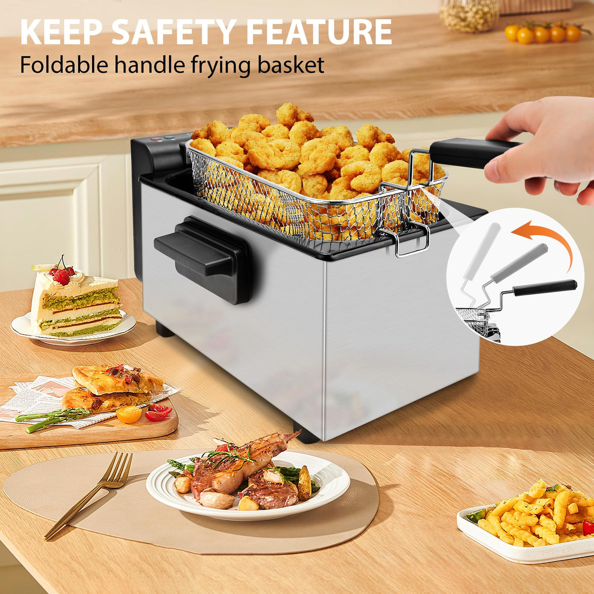 Pukomc deep fryer cool-touch handles to prevent burns while handling