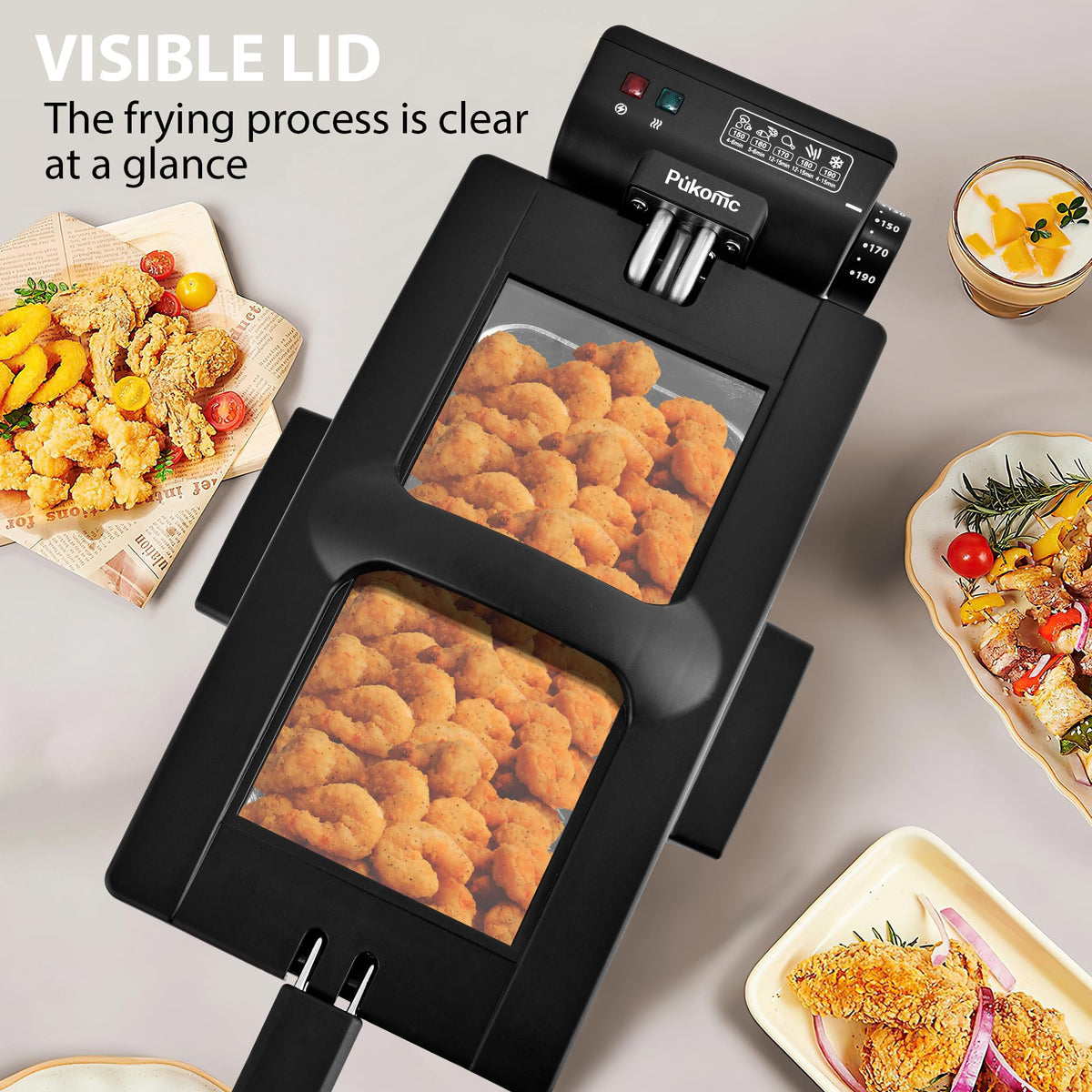 Pukomc deep fryer detachable basket for easy frying and draining