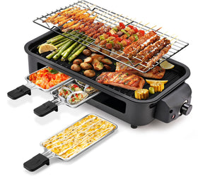 Pukomc electric indoor grill with grill net for smokeless home cooking