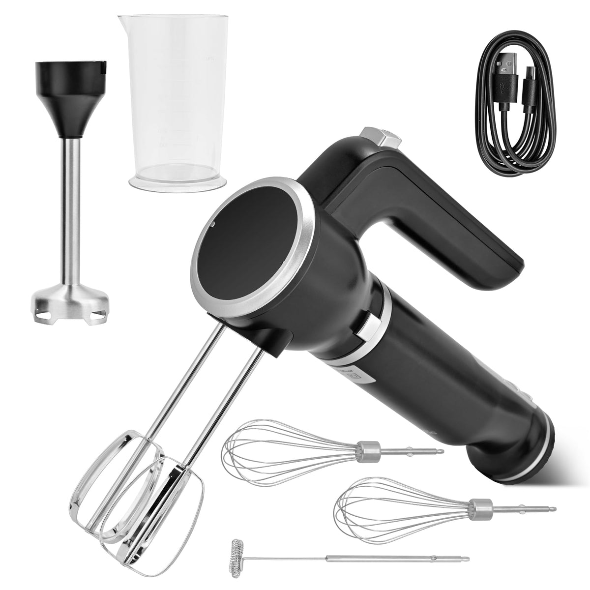 Pukomc hand mixer immersion blender enables quick, smooth blending anywhere.