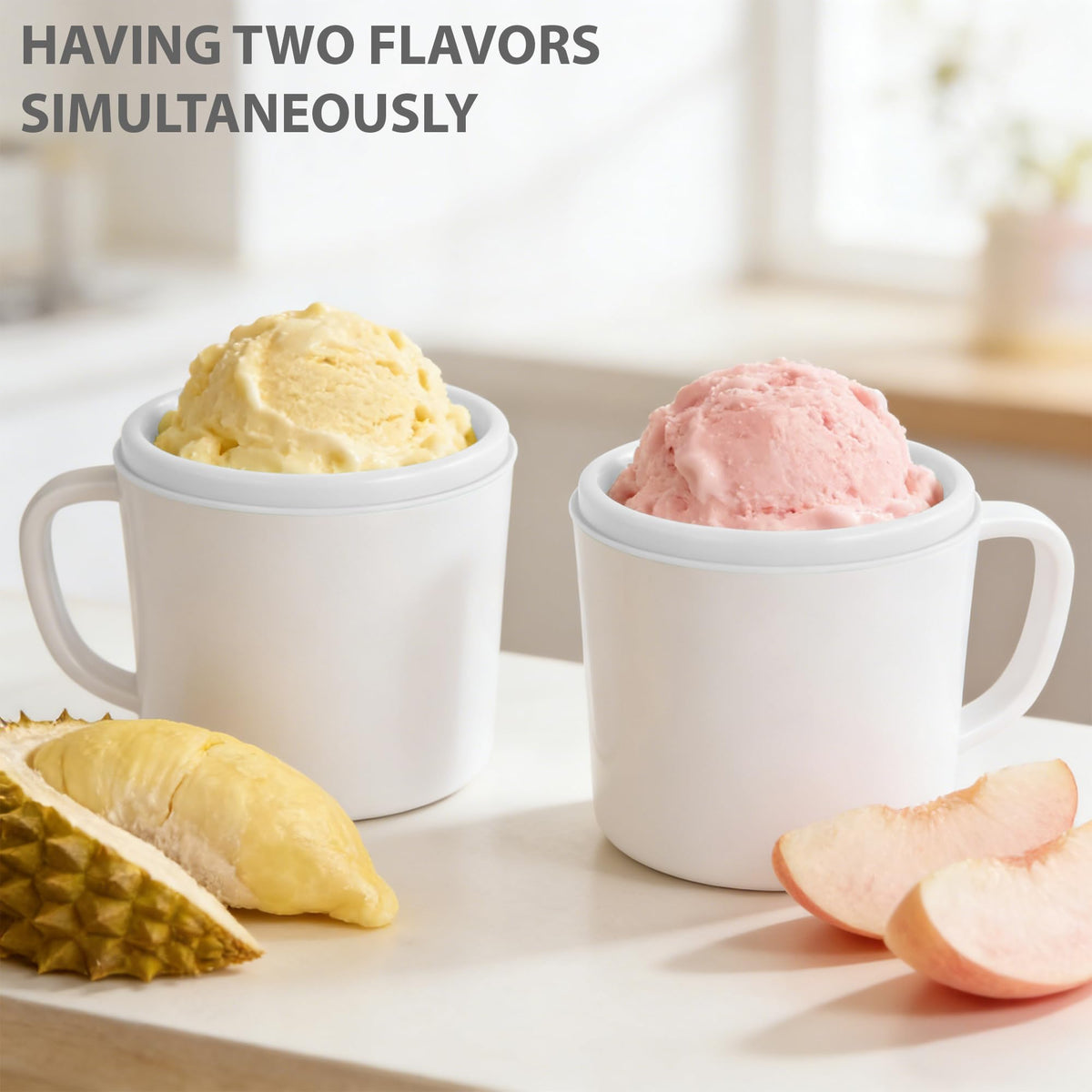 Pukomc Ice Cream Maker showing dual flavors setup for customization
