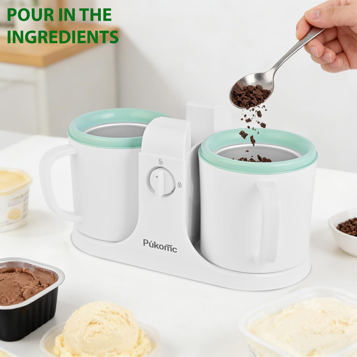 Pukomc ice cream maker instruction manual included with recipes.