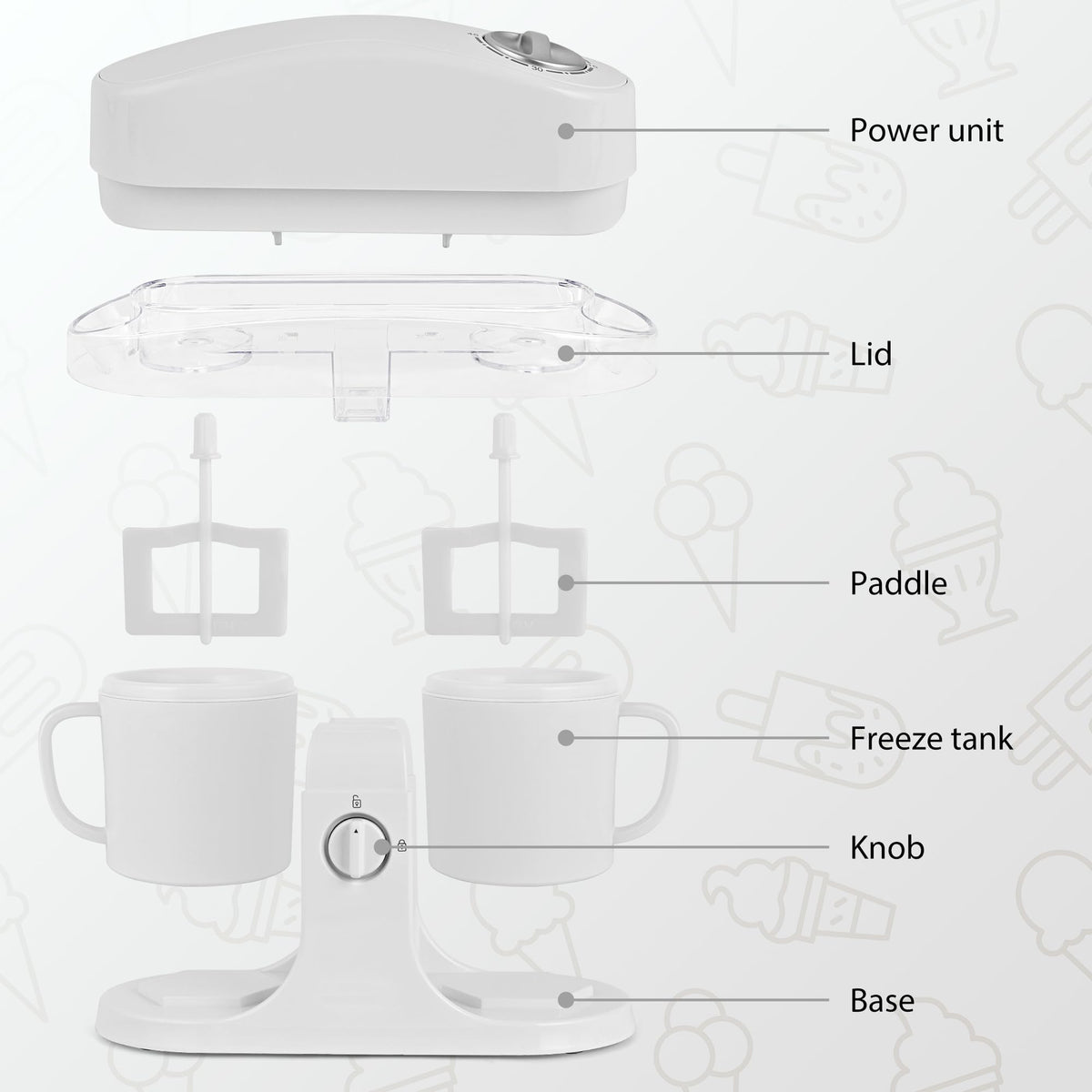 Pukomc Ice Cream Maker and included instruction manual