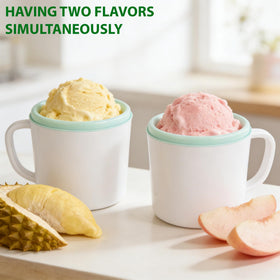 Pukomc ice cream maker with two bowls in use for two flavors.