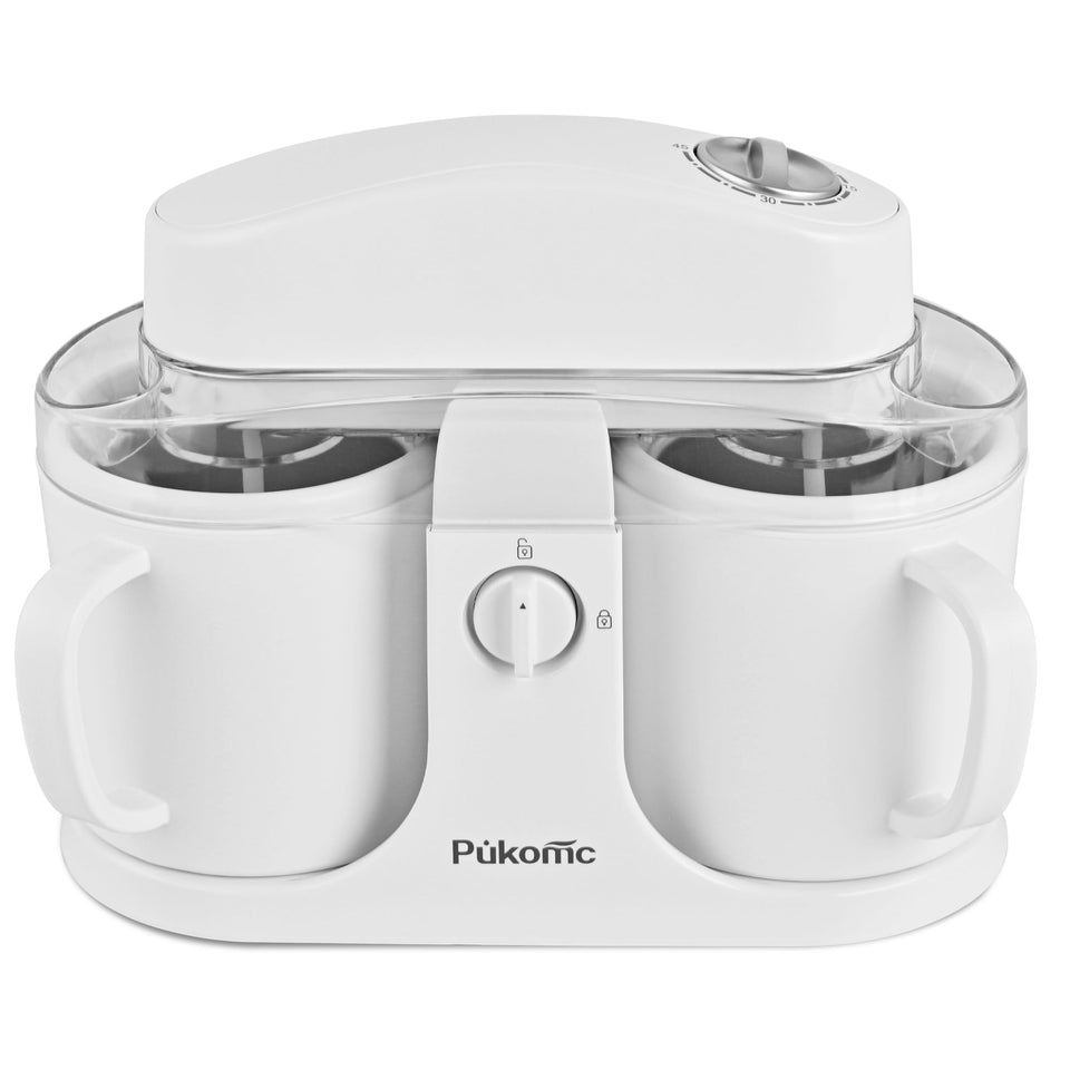 Pukomc Ice Cream Maker with two ice cups for dual-flavor batches at home