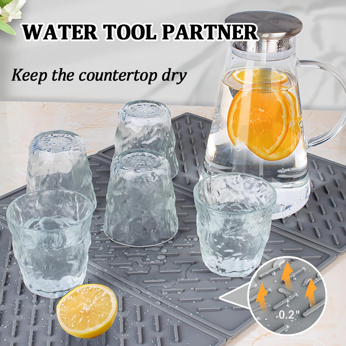 Puliyunxiang drying mat on kitchen counter with non-slip surface for safe drying.