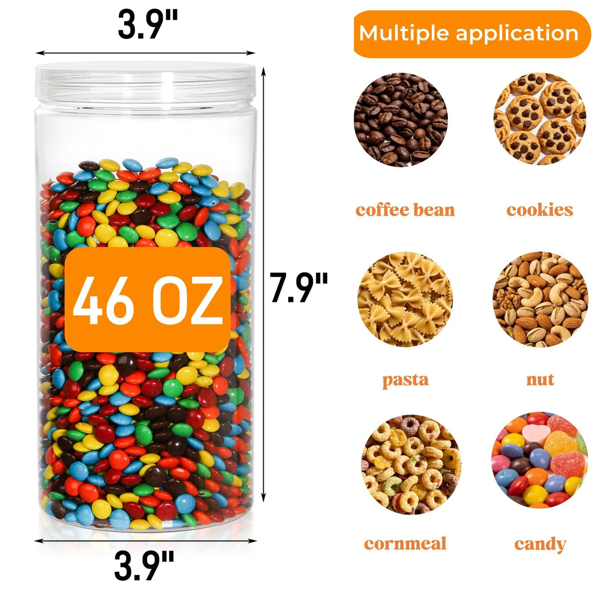 Pumtus 46oz round storage jars with screw-on lids protect dry goods.